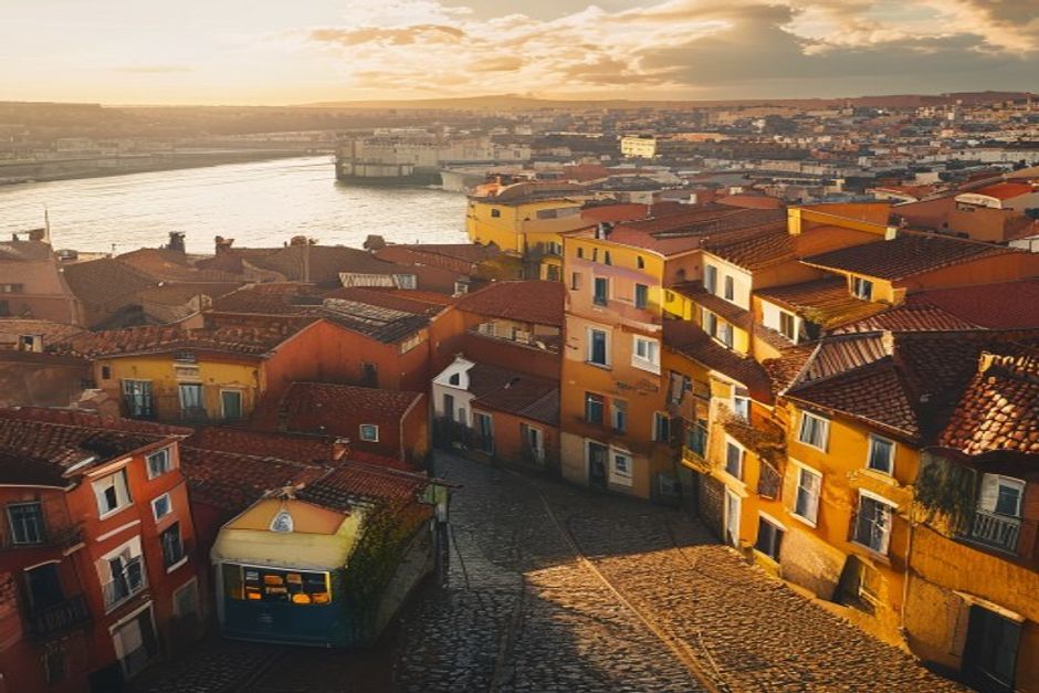 Lisbon Portugal rooftops and trams