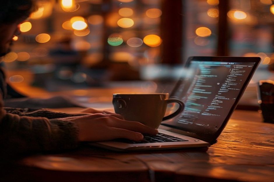 TFL member working from coffee shop abroad